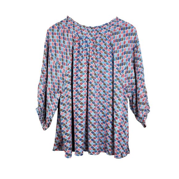 Ivy Jane NWT M/L Orange Blue Mermaid Fish Scale Tassel Neck Relaxed Boho Top - Picture 9 of 11